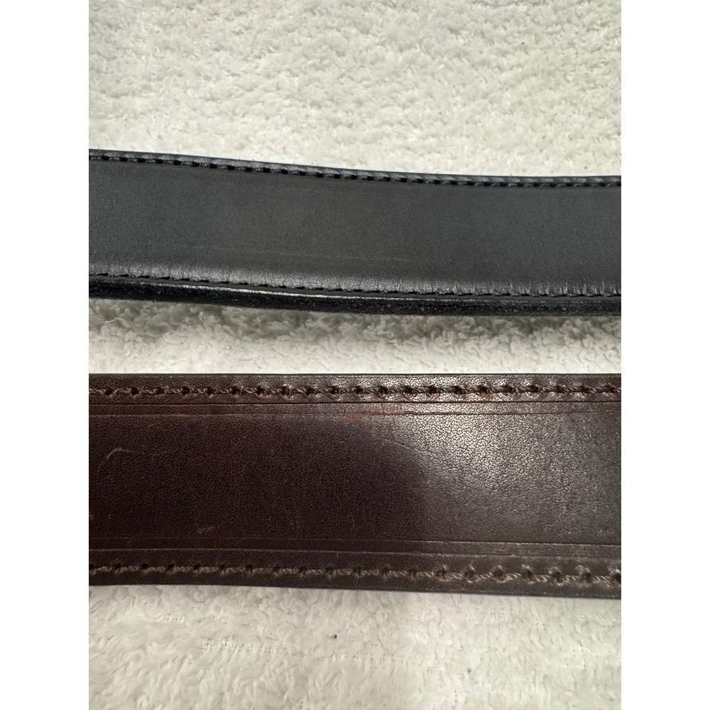 Lot of 2 Mens Top Grain Leather Belts Size 46 Black Brown Silver Buckle Classic
